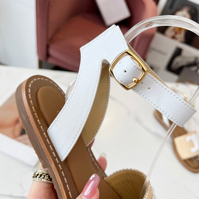 TRIOMPHE SANDALS BEIGE RAFFIA WHITE WOOL