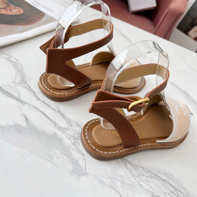 LYMPIA SANDAL IN BISQUE BEIGE MIX WHITE TRIOMPHE JACQUARD CANVAS & CALFSKIN