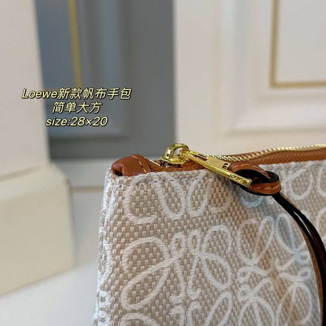 LOE 28 CLUTCH BAG IN BEIGE ANAGRAM JACQUARD
