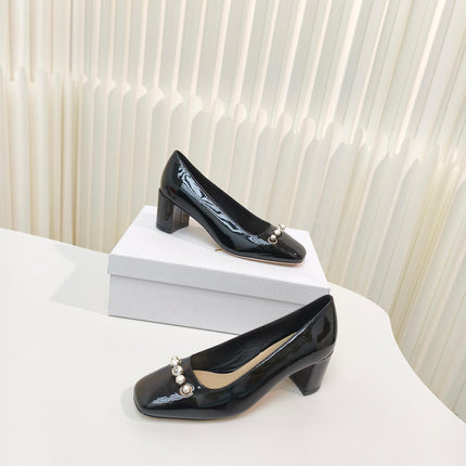 DIOR HIGH HEEL 55 MM 25S IN BLACK LAMBSKIN PEARL DETAILING