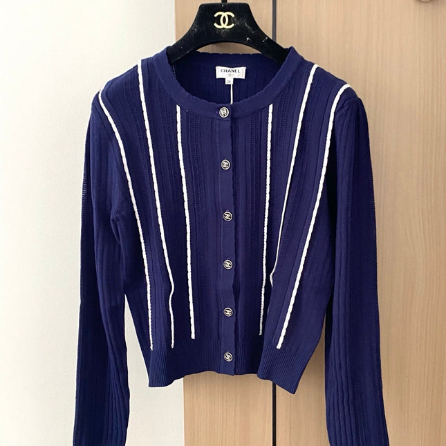 CC 25 Cardigan In Navy Blue Wool