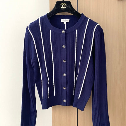 CC 25 Cardigan In Navy Blue Wool