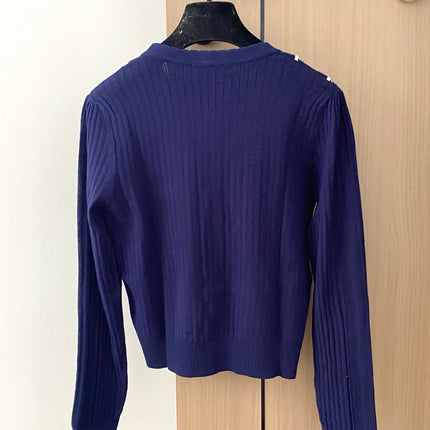 CC 25 Cardigan In Navy Blue Wool