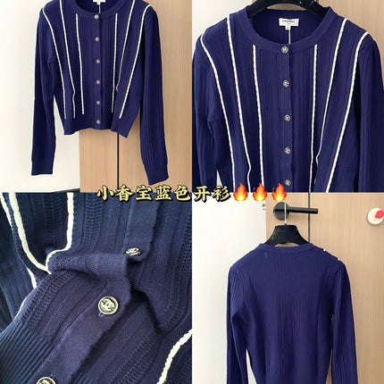 CC 25 Cardigan In Navy Blue Wool