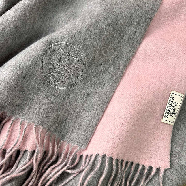 DOUBLE-FACE SCARF 200 CM IN LIGHT PINK AND GREY CASHMERE