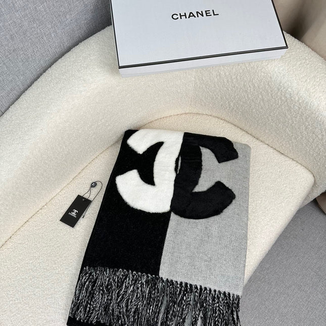 SCARF 200 CM IN BLACK MIX HARBOR GRAY CASHMERE AND WOOL 399797