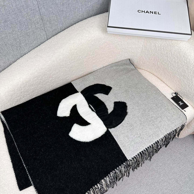 SCARF 200 CM IN BLACK MIX HARBOR GRAY CASHMERE AND WOOL 399797