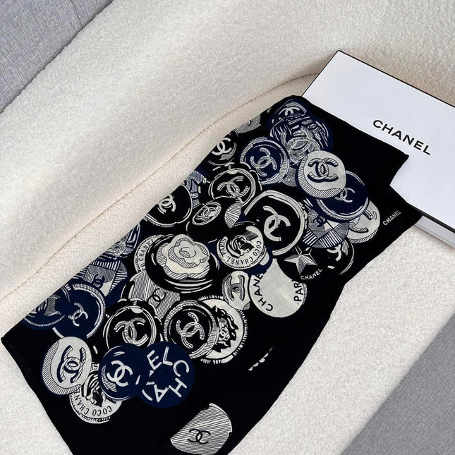 SQUARE SCARF 70 CM IN BLACK MIX WHITE CASHMERE AND SILK 399802