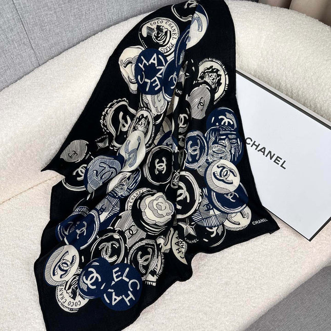 SQUARE SCARF 70 CM IN BLACK MIX WHITE CASHMERE AND SILK 399802