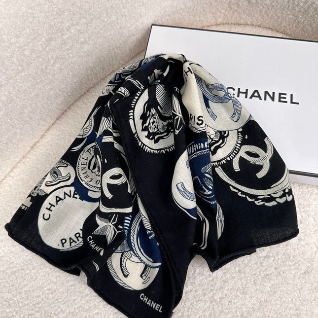 SQUARE SCARF 70 CM IN BLACK MIX WHITE CASHMERE AND SILK 399802