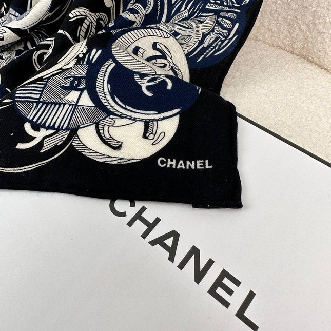 SQUARE SCARF 70 CM IN BLACK MIX WHITE CASHMERE AND SILK 399802