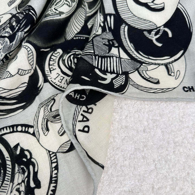 SQUARE SCARF 70 CM IN BLACK MIX WHITE CASHMERE AND SILK 399803