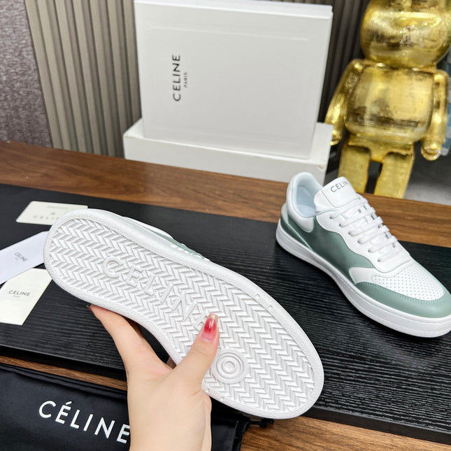 SNEAKER WITH TRIOMPHE IN WHITE MIX PEWTER GREEN CALFSKIN