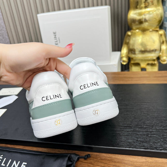 SNEAKER WITH TRIOMPHE IN WHITE MIX PEWTER GREEN CALFSKIN