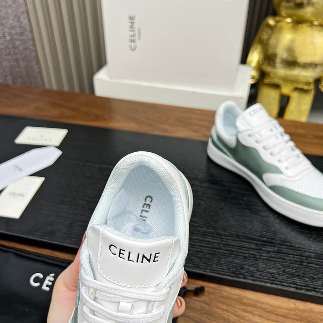 SNEAKER WITH TRIOMPHE IN WHITE MIX PEWTER GREEN CALFSKIN
