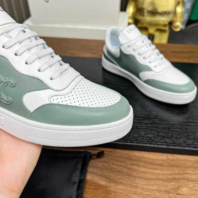 SNEAKER WITH TRIOMPHE IN WHITE MIX PEWTER GREEN CALFSKIN