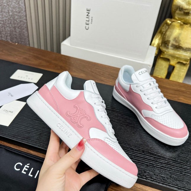 SNEAKER WITH TRIOMPHE IN WHITE MIX BABY PINK CALFSKIN