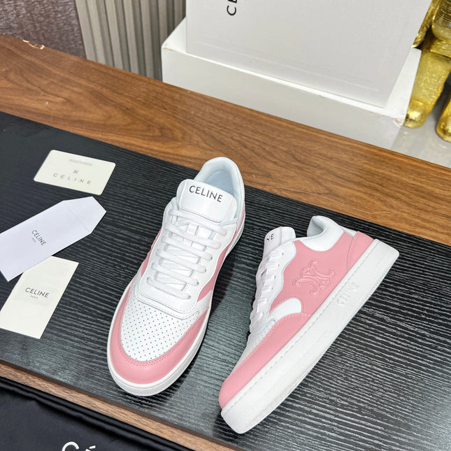 SNEAKER WITH TRIOMPHE IN WHITE MIX BABY PINK CALFSKIN