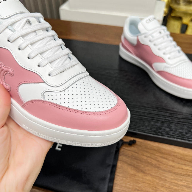 SNEAKER WITH TRIOMPHE IN WHITE MIX BABY PINK CALFSKIN