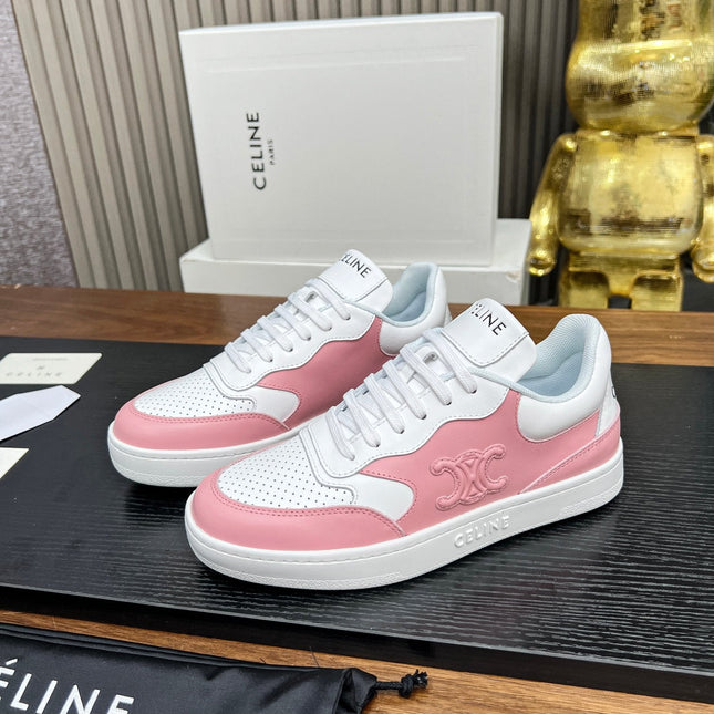 SNEAKER WITH TRIOMPHE IN WHITE MIX BABY PINK CALFSKIN