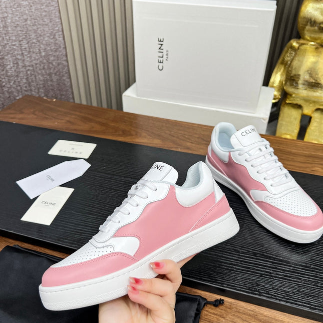 SNEAKER WITH TRIOMPHE IN WHITE MIX BABY PINK CALFSKIN