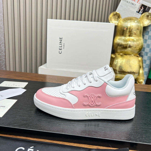 SNEAKER WITH TRIOMPHE IN WHITE MIX BABY PINK CALFSKIN