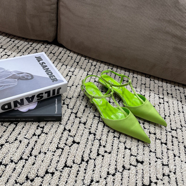 PRA SATIN SLINGBACK PUMPS CHARTREUSE