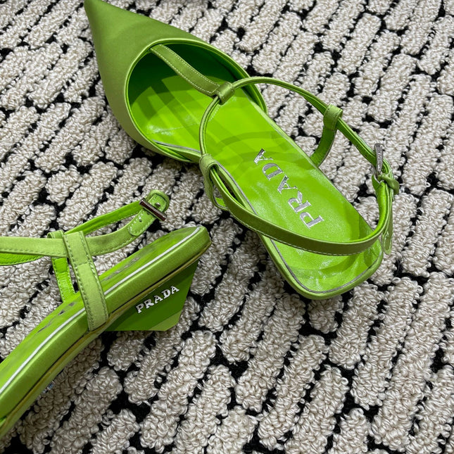 PRA SATIN SLINGBACK PUMPS CHARTREUSE
