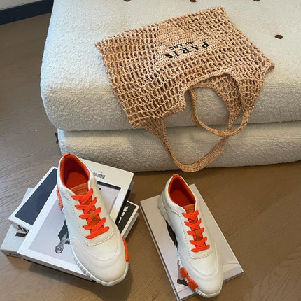 BOUNCING SNEAKERS WHITE CALFSKIN WITH ORANGE LACES