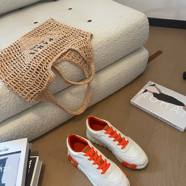 BOUNCING SNEAKERS WHITE CALFSKIN WITH ORANGE LACES