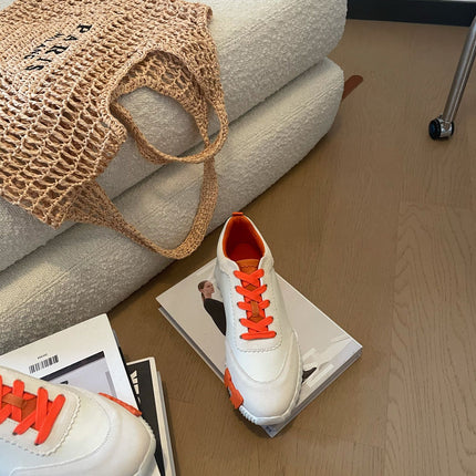 BOUNCING SNEAKERS WHITE CALFSKIN WITH ORANGE LACES