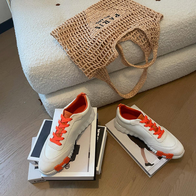 BOUNCING SNEAKERS WHITE CALFSKIN WITH ORANGE LACES