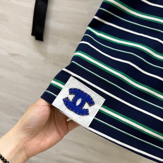 CC Beaded Flowers Shirt Dark Blue Cotton