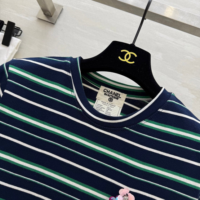 CC Beaded Flowers Shirt Dark Blue Cotton