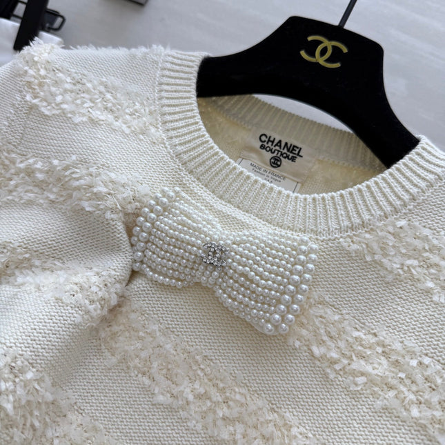 CC Short Sleeve Knitted T-shirt Ivory Imported Fabric