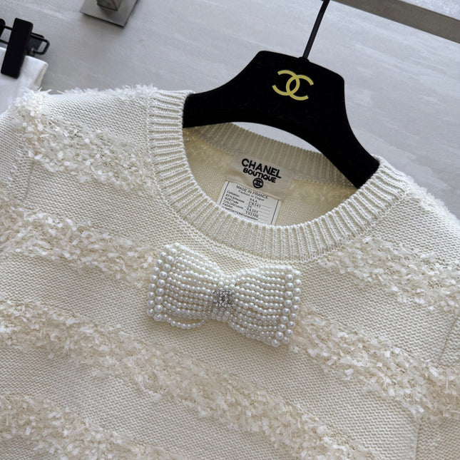 CC Short Sleeve Knitted T-shirt Ivory Imported Fabric