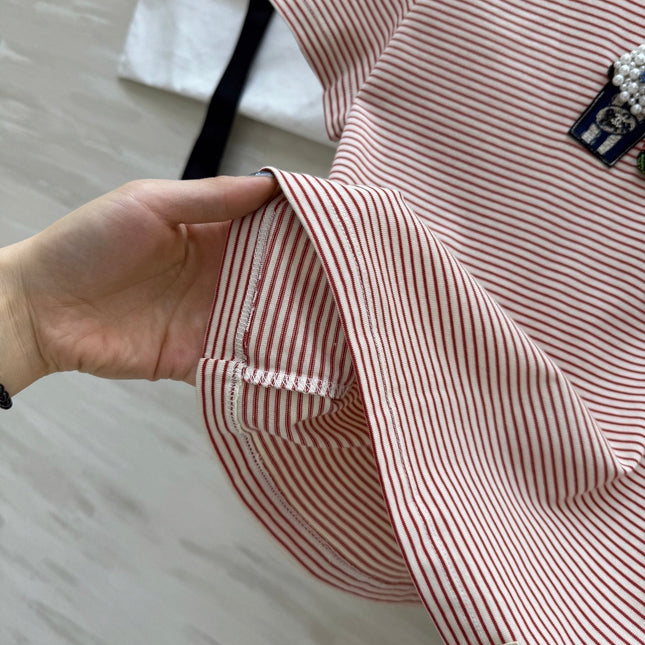 CC Beaded T-shirt Pink White Cotton