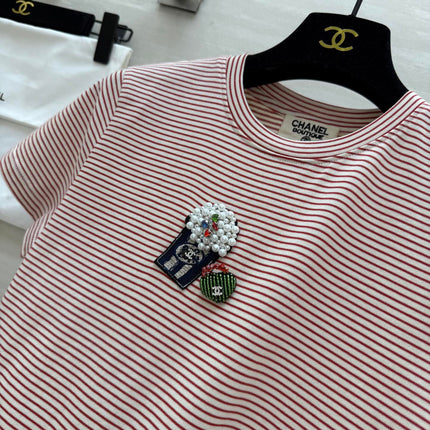 CC Beaded T-shirt Pink White Cotton