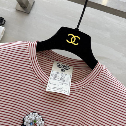 CC Beaded T-shirt Pink White Cotton