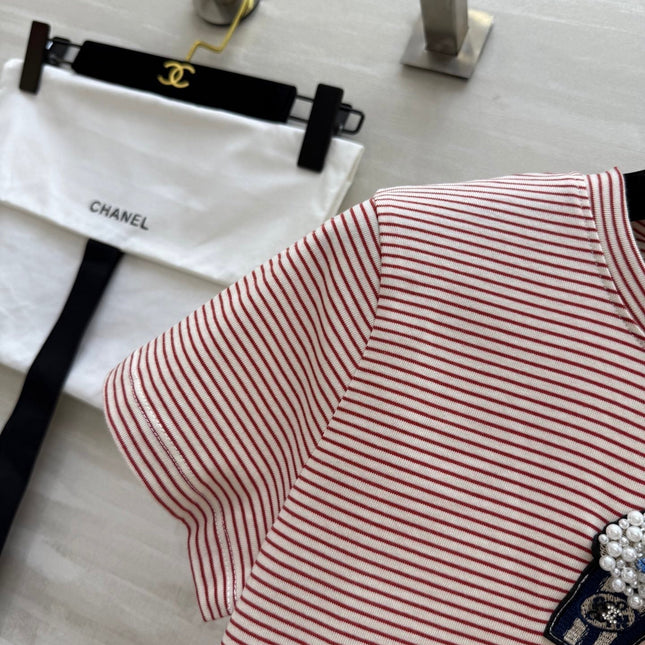 CC Beaded T-shirt Pink White Cotton