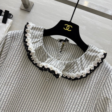 CC Vertical Striped T-shirt Gray Cotton