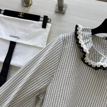 CC Vertical Striped T-shirt Gray Cotton