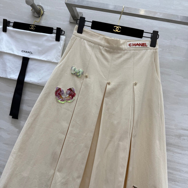 CC Pastoral Style Butterfly Skirt Beige Cotton