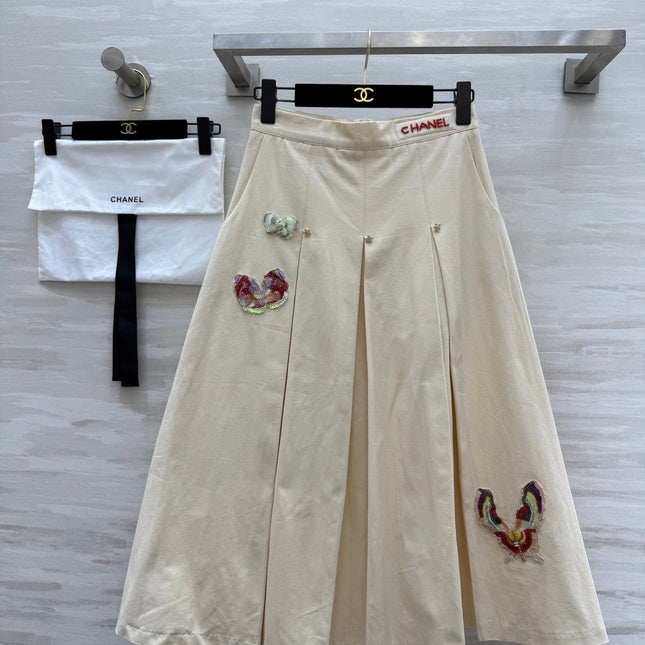 CC Pastoral Style Butterfly Skirt Beige Cotton