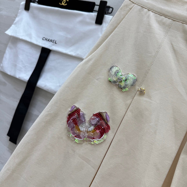 CC Pastoral Style Butterfly Skirt Beige Cotton