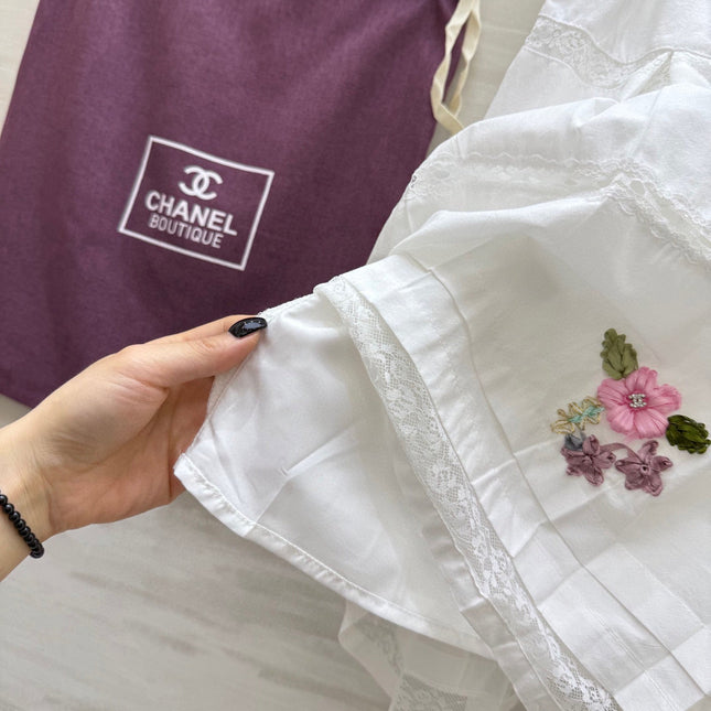 CC Floral Lace Patchwork Shirt White Cotton