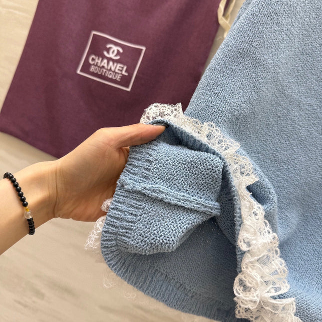 CC Patchwork Lace T-shirt Blue Cashmere