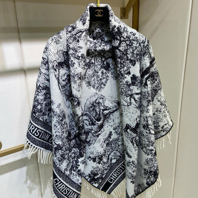 SQUARE SCARF 140 CM IN BLACK MIX WHITE MONOGRAM CASHMERE AND WOOL 416918