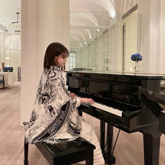 SQUARE SCARF 140 CM IN BLACK MIX WHITE MONOGRAM CASHMERE AND WOOL 416918