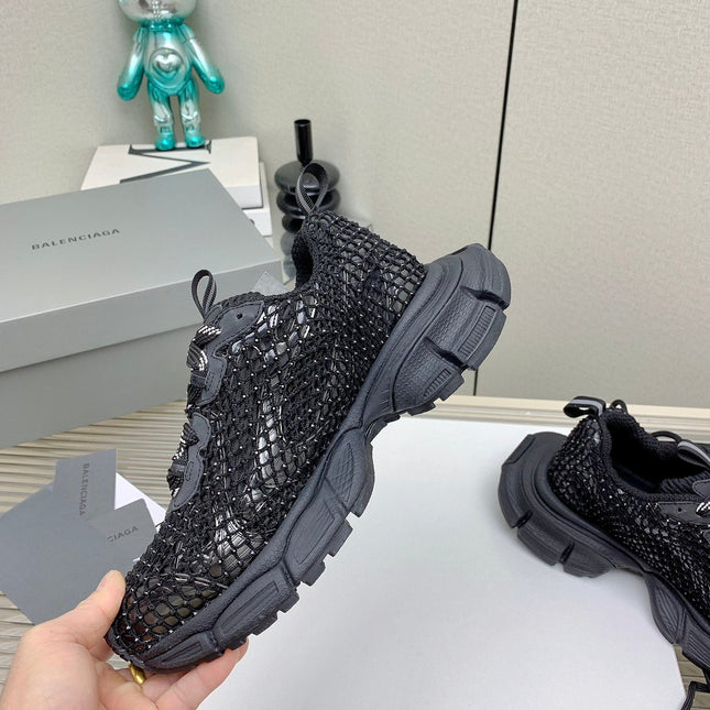 XL FISHNET SNEAKER IN BLACK MESH, POLYURETHANE, POLYESTER WITH RHINESTONES